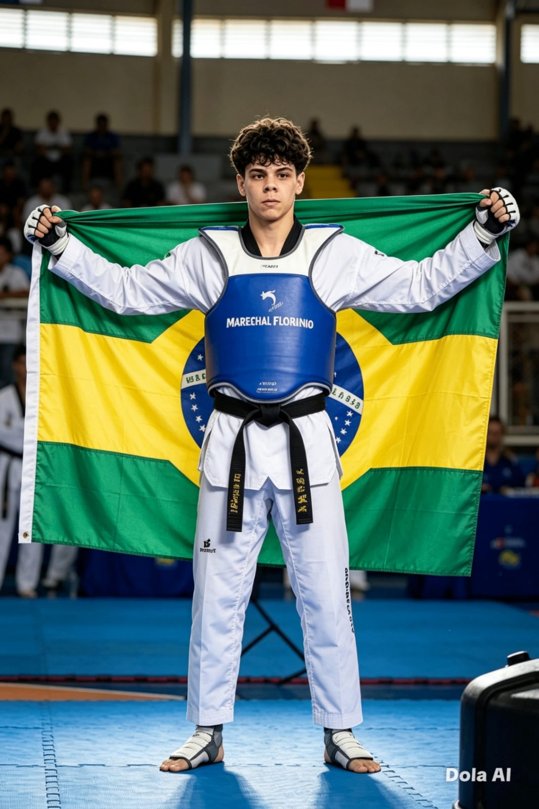 Miguel com a bandeira do Brasil