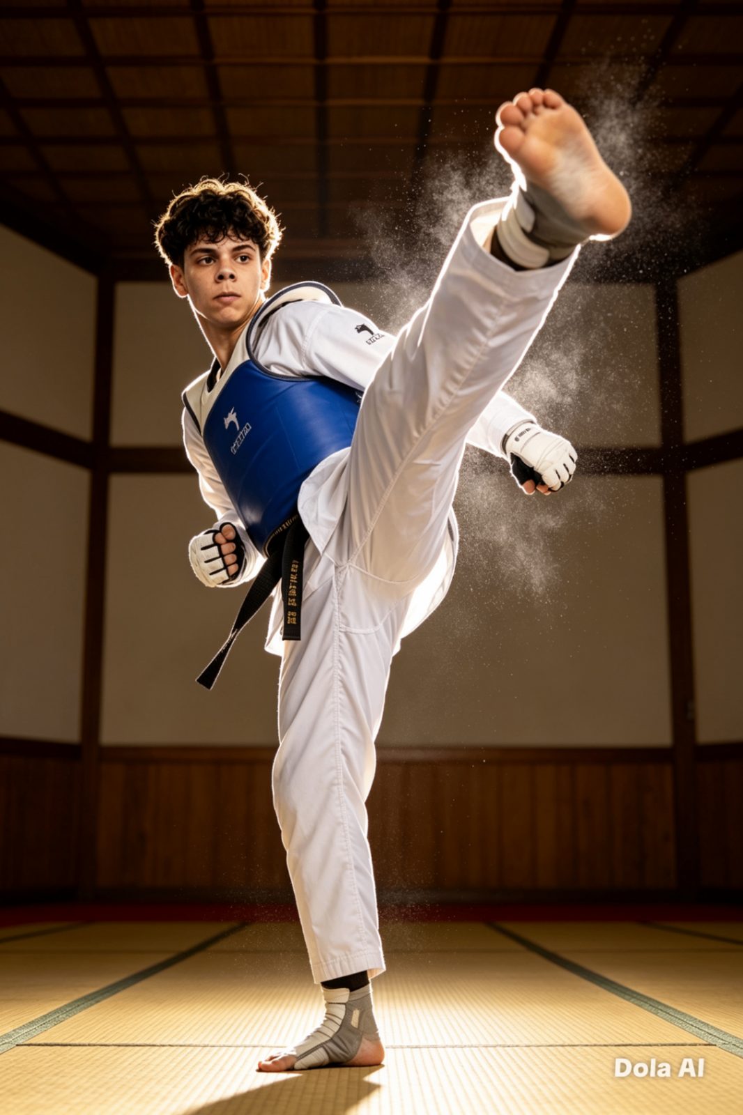 Miguel em chute alto durante combate